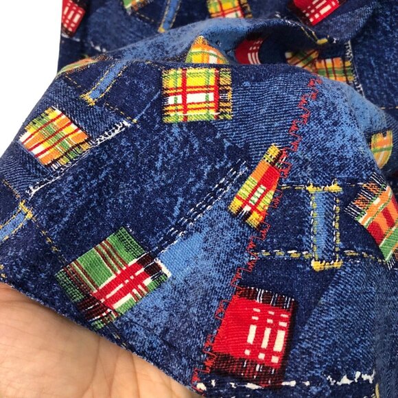 SOLD Vintage 70s Handmade A Line Denim Patchwork Pattern Skirt M 8/10 - Picture 2 of 5